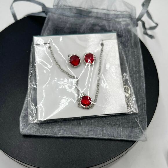 Effy Red Rhinestone and Silver Tone Necklace and Earring Gift Set - Picture 1 of 3